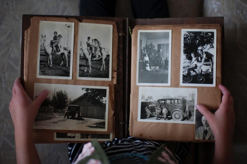 old photo album with black and white photos
